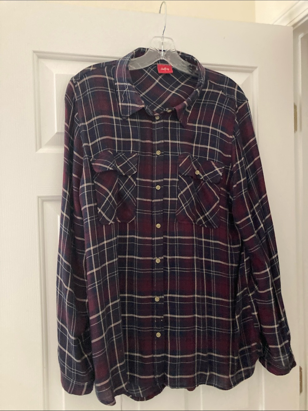 Daytrip by Buckle women’s Navy and Burgundy Plaid Button-Down Shirt